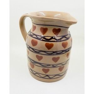 Hartstone Pottery USA Country Pitcher Jug Hearts Stoneware